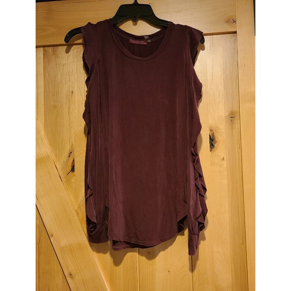 YFB Clothing Women XS Cold Shoulder Long Flutter Sleeve Top Burgundy Slinky Soft